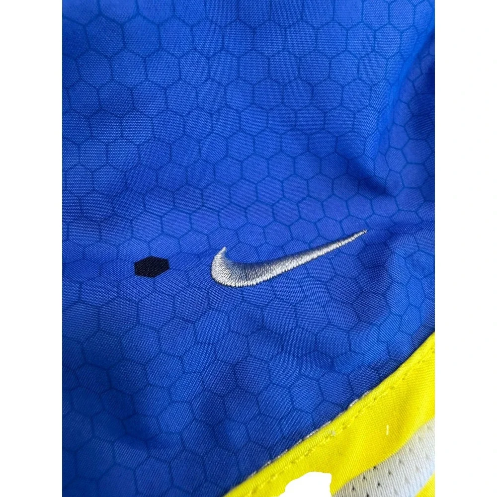 Nike Dri-FIT Blue Honeycomb Running Shorts Yellow Trim Womens Large L Activewear